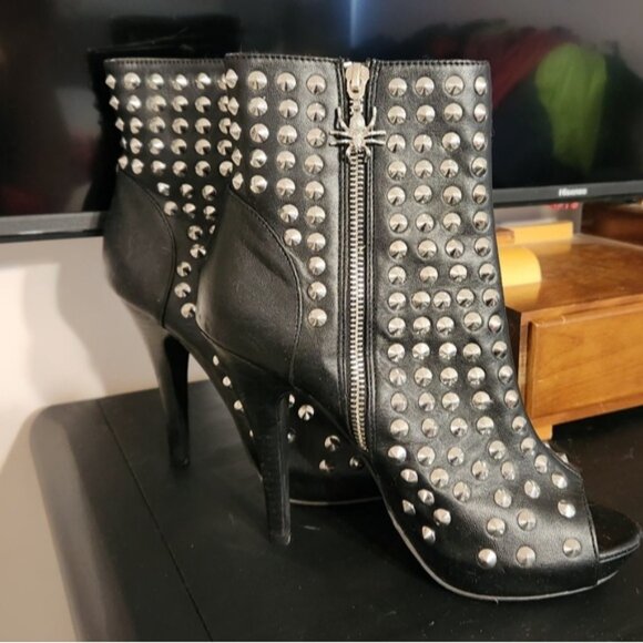 Studded peep toe boots heeled boots - Picture 2 of 5